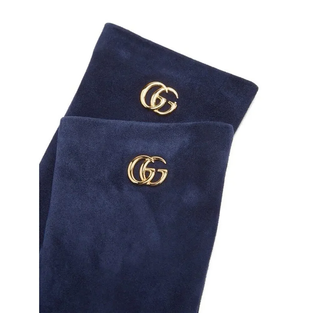 NWT Gucci Viola Blue Suede & Black Leather Marmont Logo Gloves Sz 7.5/M $630.00